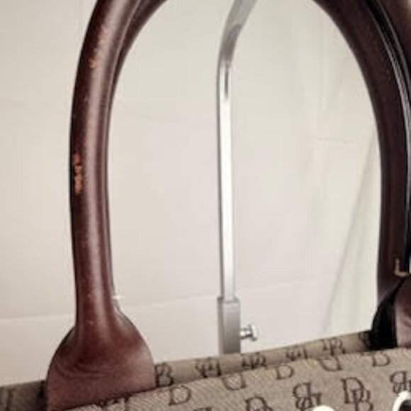 Dooney & Bourke Logo Canvas Satchel Brown Monogram, Leather Handles with Tassel - Picture 7 of 10